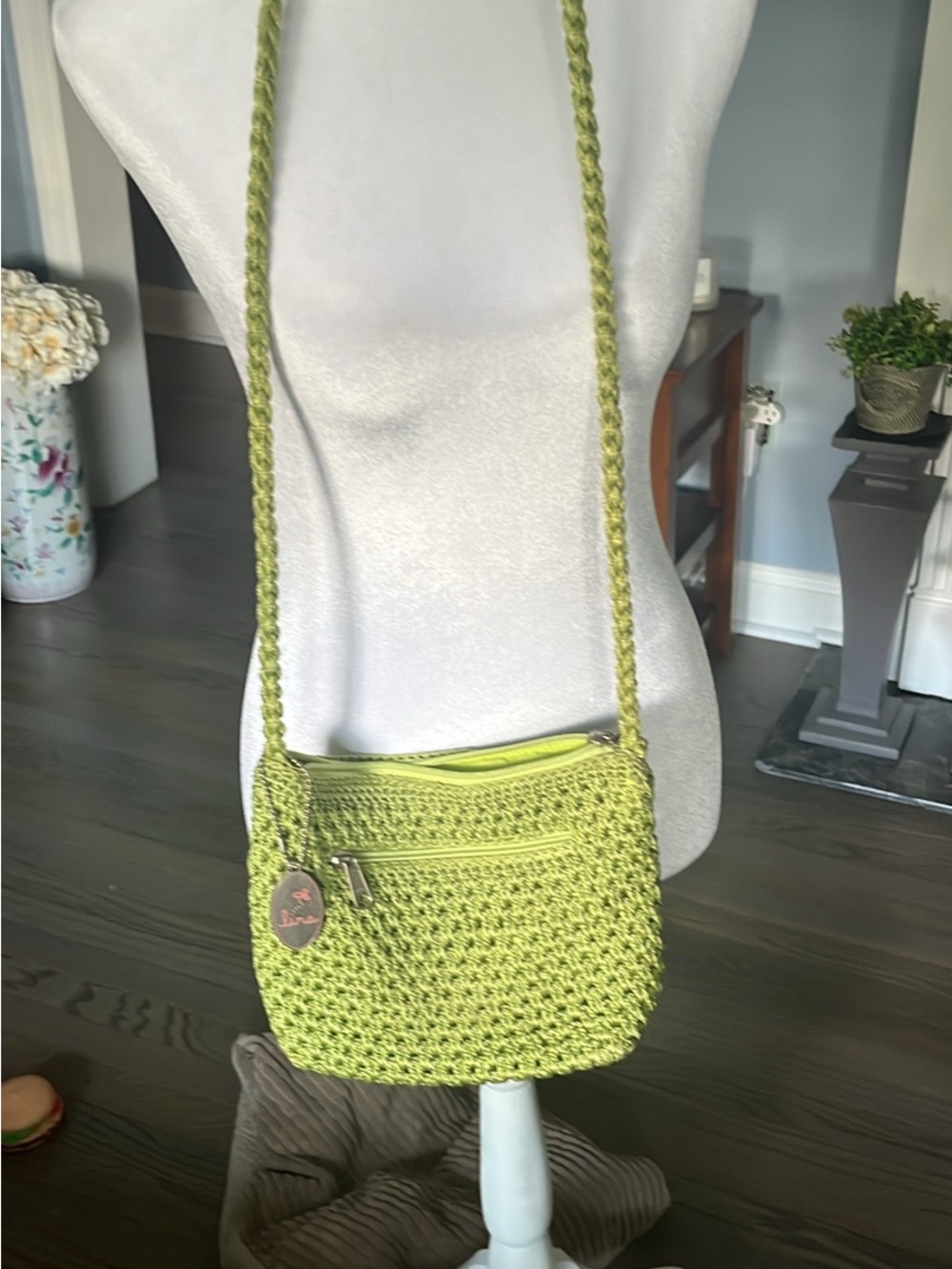 Lina Lime Green Woven Crossbody Purse
